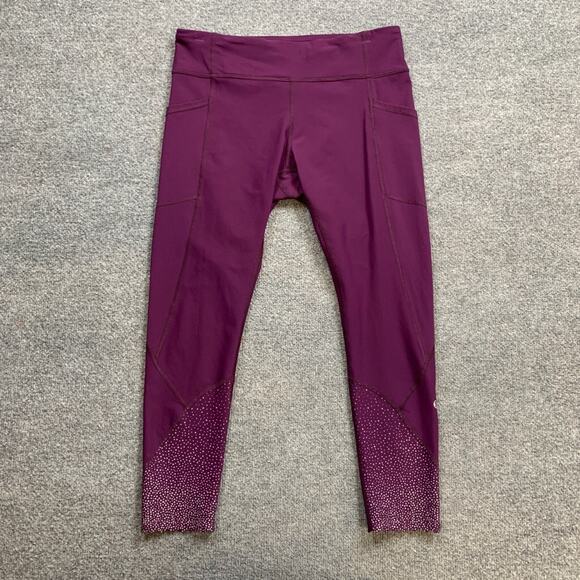 Lululemon Leggings Womens 10 Grape Stuff Stretch Scalloped Hem Pockets Low Rise - Picture 2 of 15